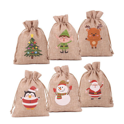 Harga yang bagus Personalize Natal Hadiah Kecil Burlap Drawstring Kantong Jute Tas daring